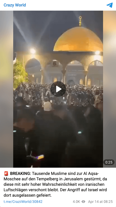 Video von Menschenmenge auf dem Tempelberg entstand vor Irans Angriff auf Israel